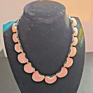 Vintage Pink Lucite Panel Necklace Silver Tone Mid Century Statement approx 13"